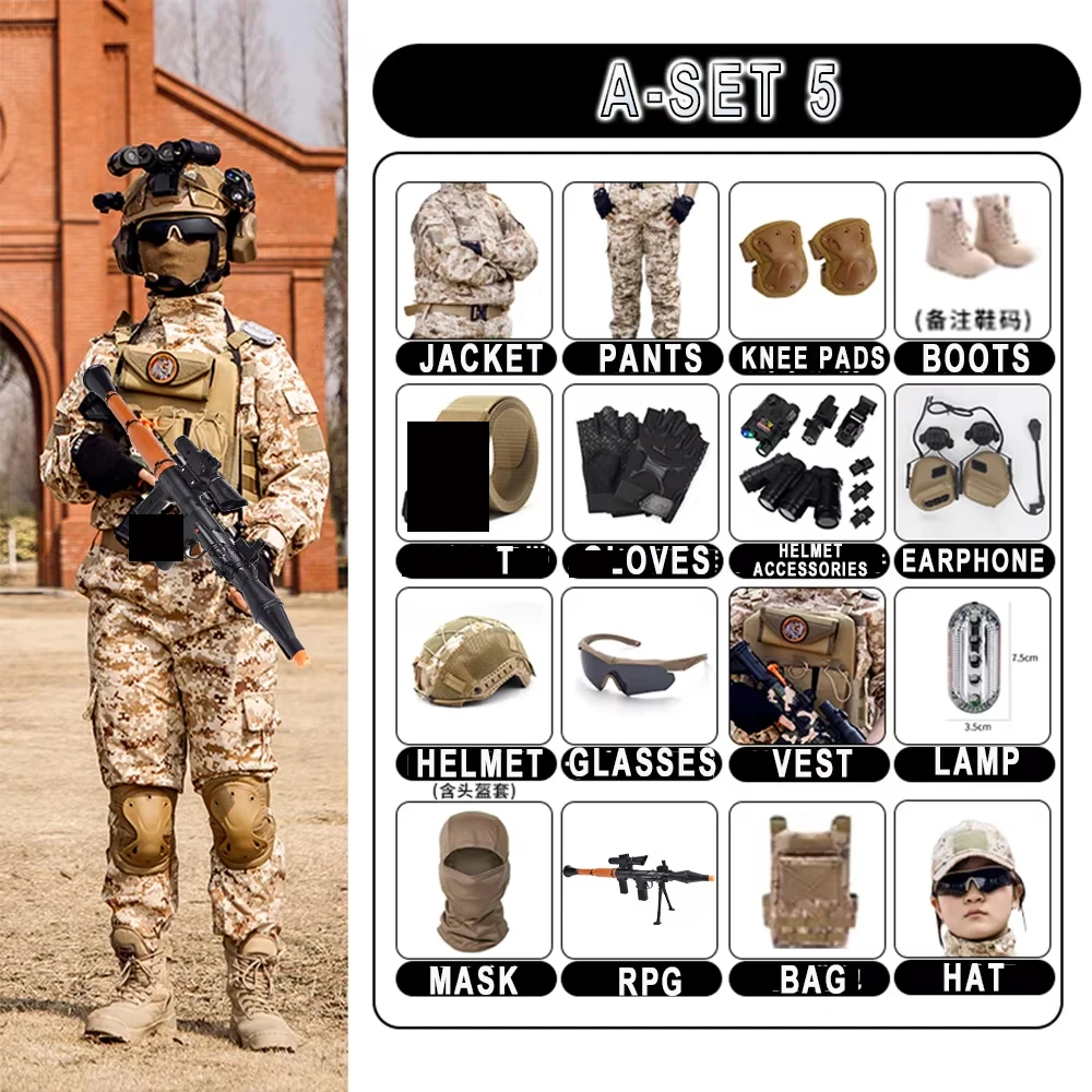 Kids Military Tactical Training Outfit Set Children's Special Forces Costume Camouflage Costumes for Kids for field CS Cosplay
Kids Military Tactical Training Outfit Set Children's Special Forces Costume Camouflage Costumes for Kids for field CS Cosplay
