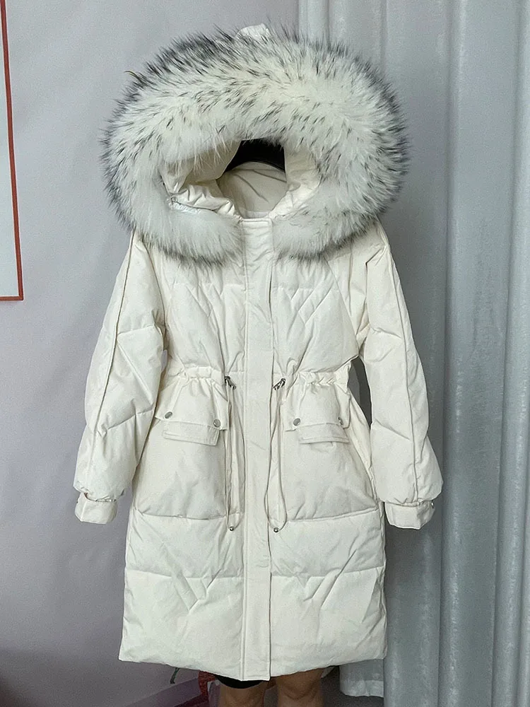 Winter Women 90% White Duck Down Coat Large Natural Fur Collar Zipper Drawstring Jacket Casual Thick Warm Snow Outwear
Winter Women 90% White Duck Down Coat Large Natural Fur Collar Zipper Drawstring Jacket Casual Thick Warm Snow Outwear