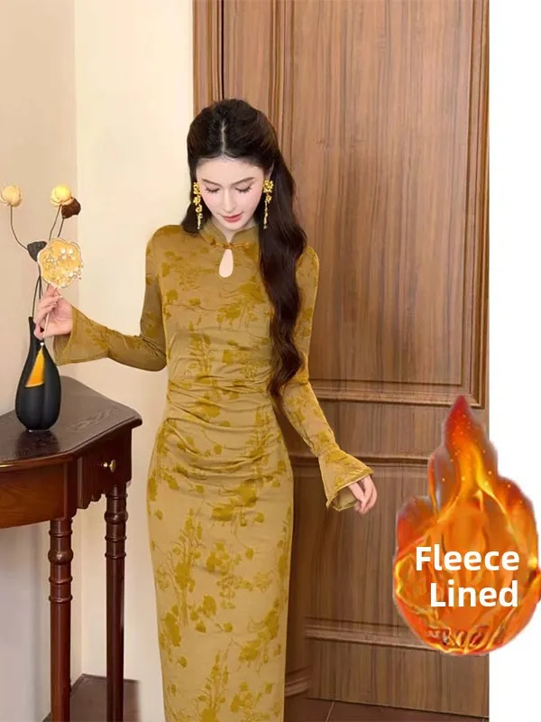 New 2026 Winter Thickened Fleece Traditional Chinese Style Dress High Waist A-Line Skirt Long Sleeve round Neck Dress
New 2026 Winter Thickened Fleece Traditional Chinese Style Dress High Waist A-Line Skirt Long Sleeve round Neck Dress