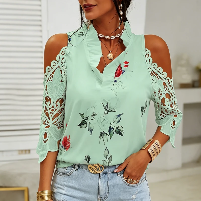 Sexy Lace Hollow Out Short Sleeve Shirt Summer Strapless Tops Casual Flower Printed Women Blouse Elegant V-Neck Loose Fit Tops
Sexy Lace Hollow Out Short Sleeve Shirt Summer Strapless Tops Casual Flower Printed Women Blouse Elegant V-Neck Loose Fit Tops
