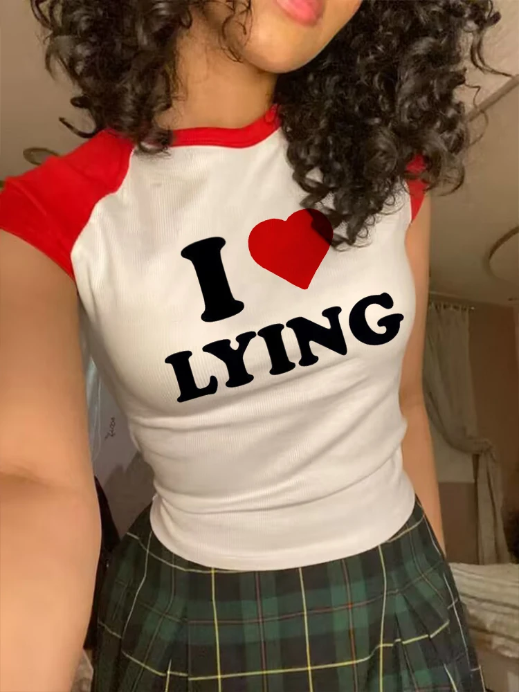 Women Y2k Clothes I LOVE LYING Prints Cropped Tops Gothic Vintage Emo Girls Patchwork T Shirts 2000s Grunge T-shirt Streetwear
Women Y2k Clothes I LOVE LYING Prints Cropped Tops Gothic Vintage Emo Girls Patchwork T Shirts 2000s Grunge T-shirt Streetwear