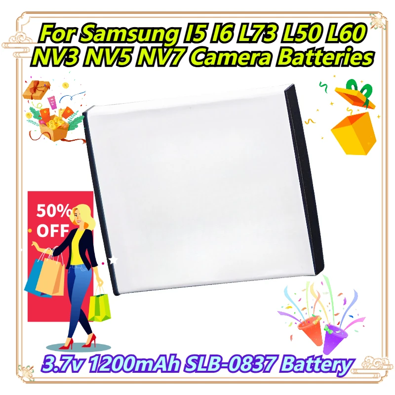3.7v 1200mAh SLB-0837 Battery For Samsung I5 I6 L73 L50 L60 NV3 NV5 NV7 Camera Batteries
3.7v 1200mAh SLB-0837 Battery For Samsung I5 I6 L73 L50 L60 NV3 NV5 NV7 Camera Batteries