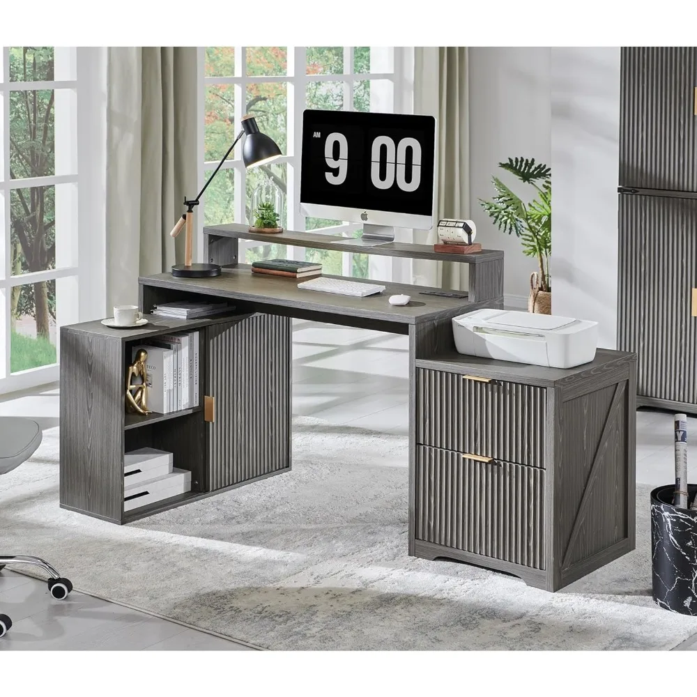 67" Modern L Shaped Desk with Storage Cabinet & Drawers, Wood Home Office Desk with Power Outlets, Fluted Computer Writing Desk
67" Modern L Shaped Desk with Storage Cabinet & Drawers, Wood Home Office Desk with Power Outlets, Fluted Computer Writing Desk