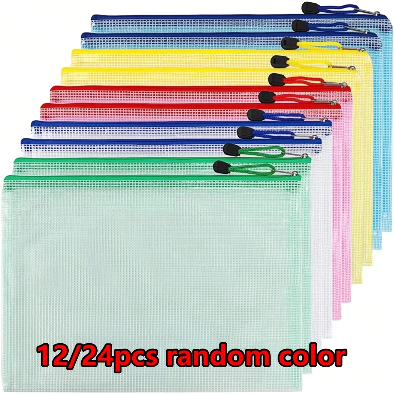 24pcs Random Color A4 Mesh Zipper File Bags, Suitable for Travel, Office Supplies, Back-To-School, Study Supplies Organization
24pcs Random Color A4 Mesh Zipper File Bags, Suitable for Travel, Office Supplies, Back-To-School, Study Supplies Organization