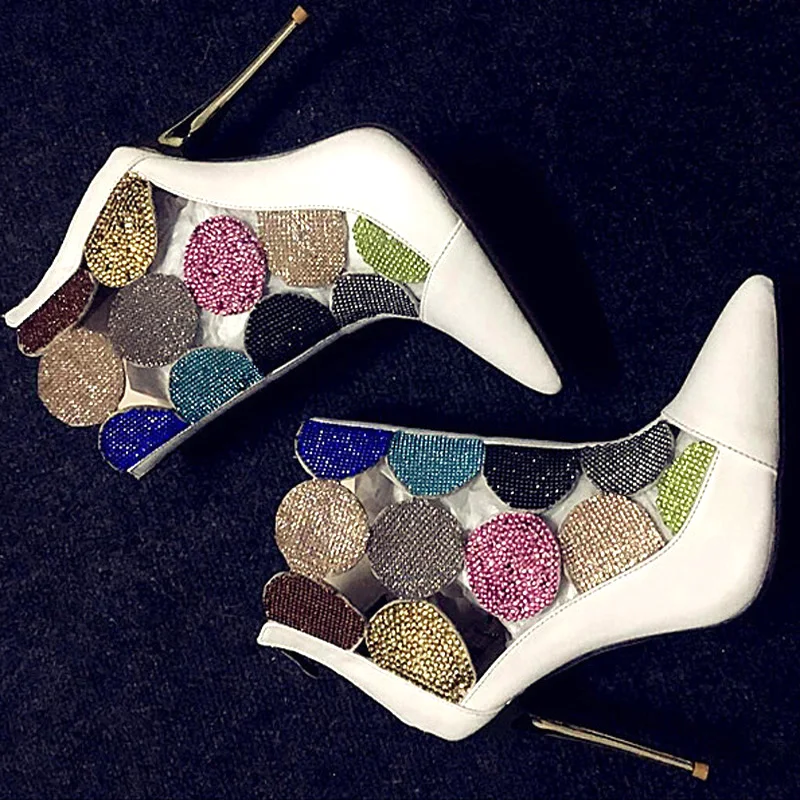 Female Bling Bling Multi Round Sequins hollow Ankle Boots Iron High Heels Pointed Toe Patchwork White Leather Sandals Boots
Female Bling Bling Multi Round Sequins hollow Ankle Boots Iron High Heels Pointed Toe Patchwork White Leather Sandals Boots