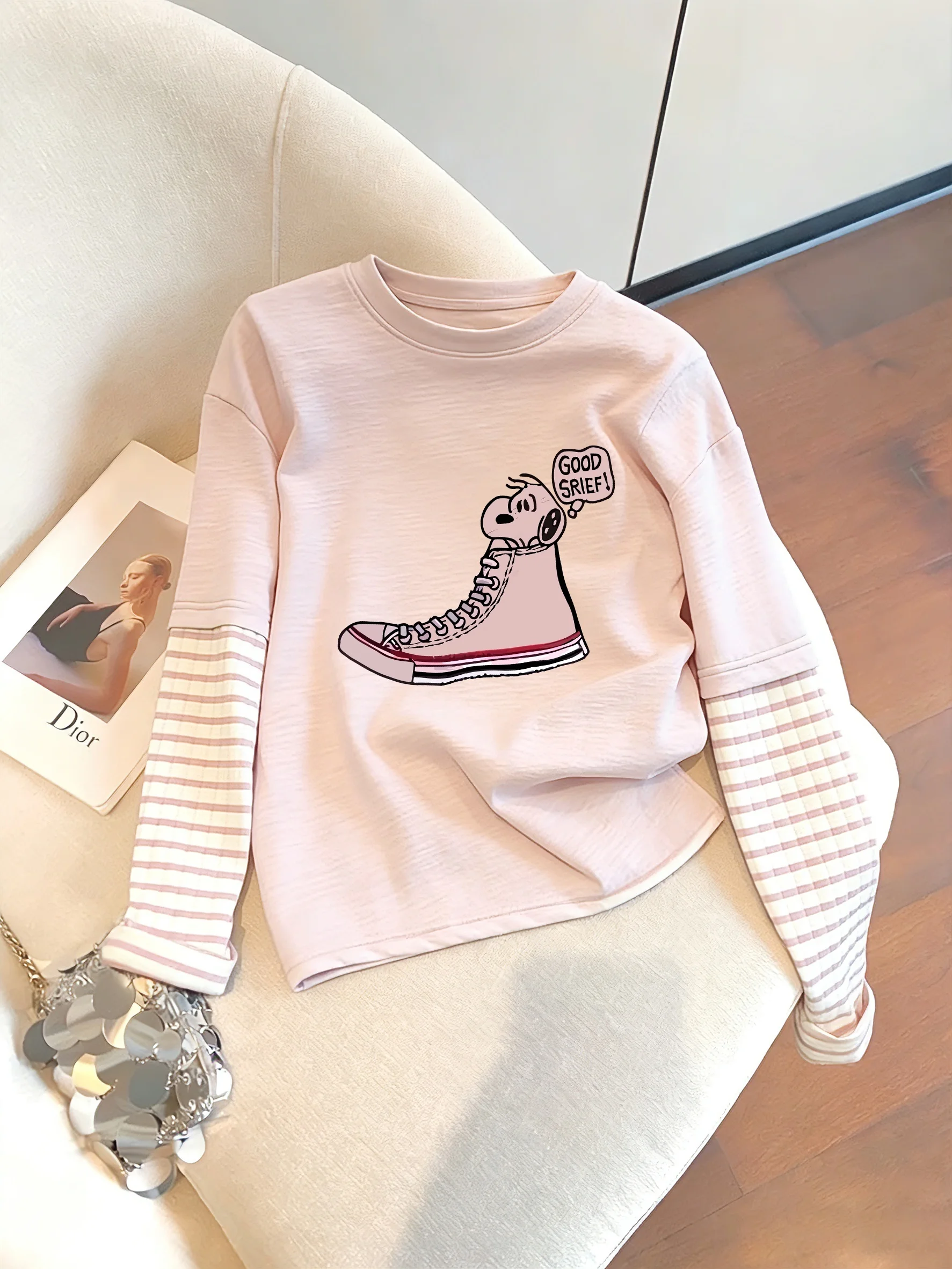 Casual Style Long Sleeve T-Shirt Men's Print Patchwork Striped Loose Top Spring Autumn Korean Lazy Style Creative Pattern
Casual Style Long Sleeve T-Shirt Men's Print Patchwork Striped Loose Top Spring Autumn Korean Lazy Style Creative Pattern