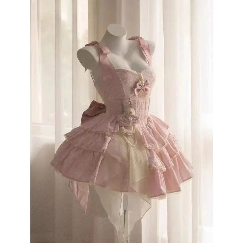Lolita Princess short sling dress sweet rose pettiskirt vintage court style waist cake jacquard strap dresses for women
Lolita Princess short sling dress sweet rose pettiskirt vintage court style waist cake jacquard strap dresses for women