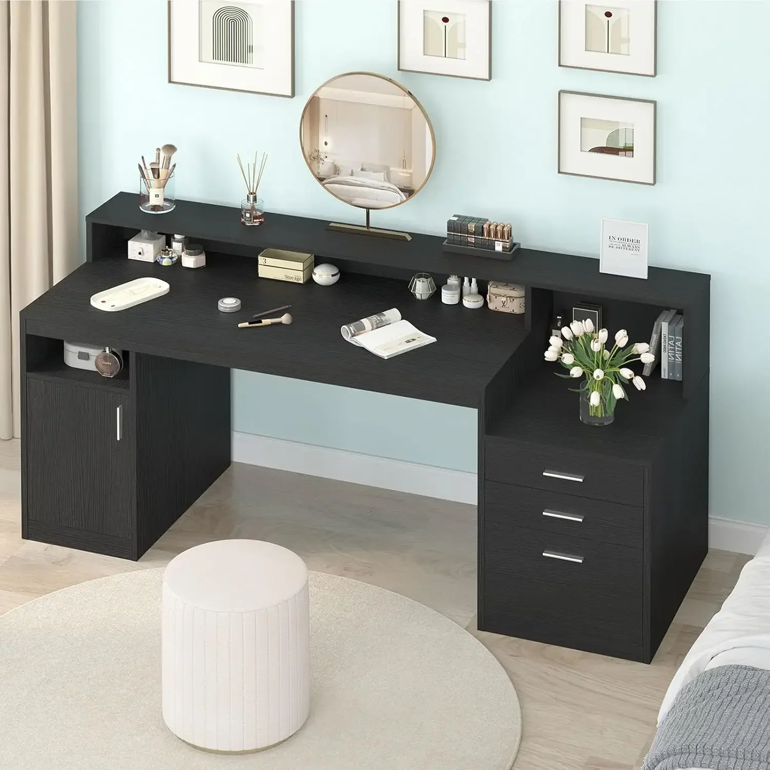 Computer Desk with 3 Drawer & Storage Shelves, Home Office Desk with File Drawer & Cabinet, Executive Desk, Black
Computer Desk with 3 Drawer & Storage Shelves, Home Office Desk with File Drawer & Cabinet, Executive Desk, Black