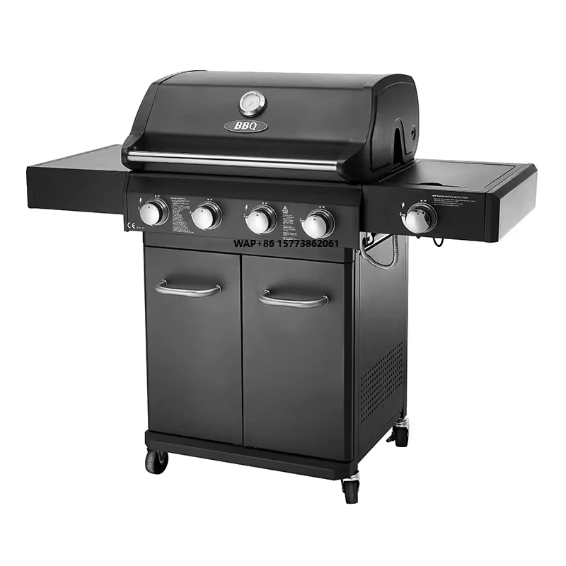 Four Burners Liquid Propane Gas Grill Black Large Size BBQ Gas Grill Gas BBQ Wagon for Outdoor Use with Cabinet
Four Burners Liquid Propane Gas Grill Black Large Size BBQ Gas Grill Gas BBQ Wagon for Outdoor Use with Cabinet