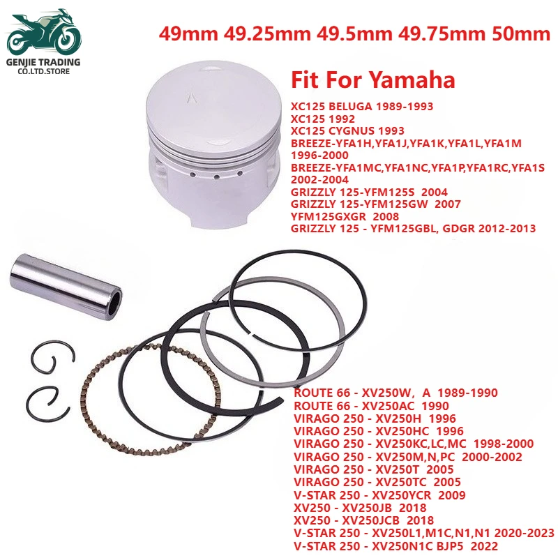 49mm 49.25mm 49.5mm 49.75 50mm +25 +50 +75 +100 Motorcycle Engine Piston Rings For Yamaha XC125 YFM125 ROUTE66 VIRAGO 250 XV250
49mm 49.25mm 49.5mm 49.75 50mm +25 +50 +75 +100 Motorcycle Engine Piston Rings For Yamaha XC125 YFM125 ROUTE66 VIRAGO 250 XV250