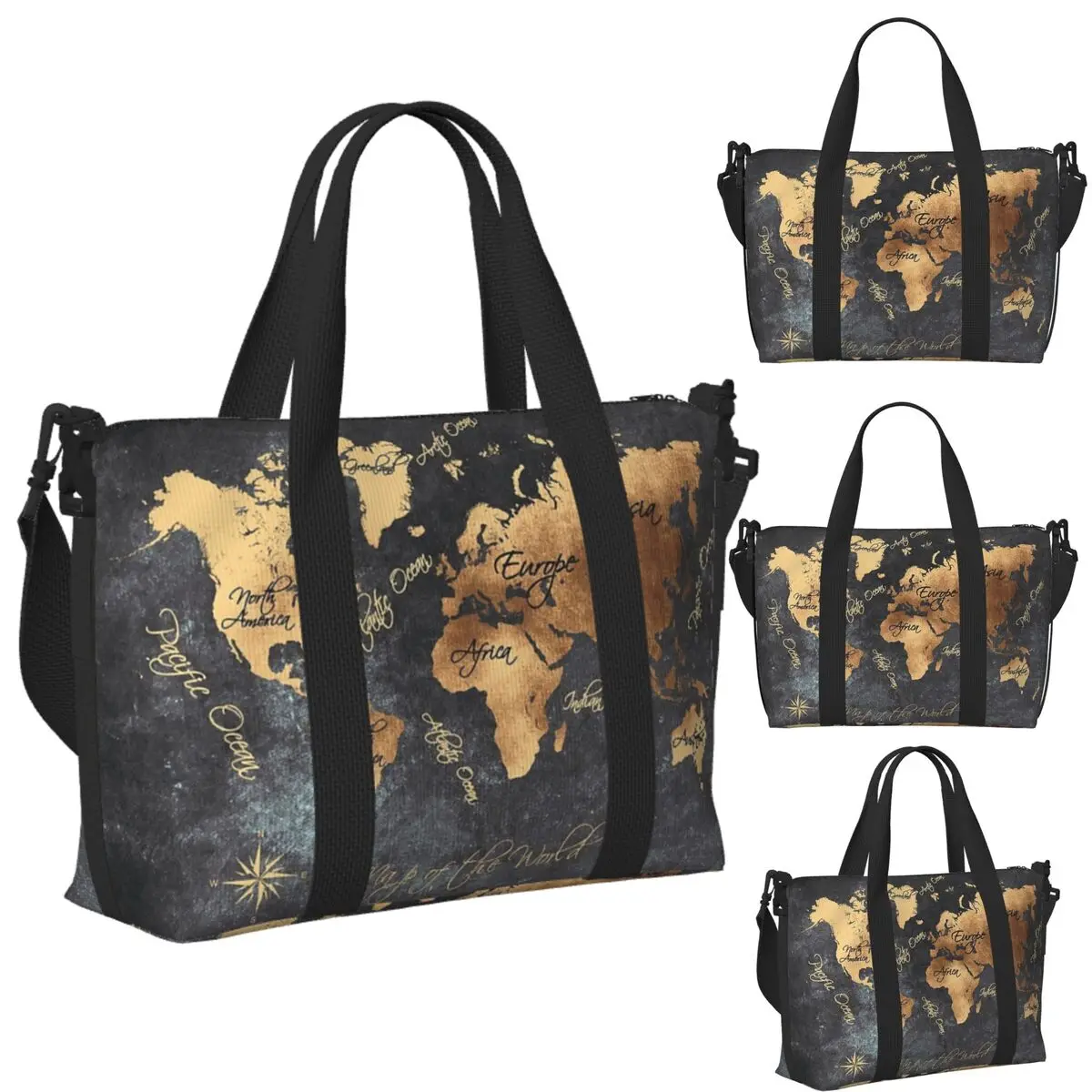 Custom World Map 147 Gold Black Beach Travel Bag Large Capacity Tote Bags for Gym Sport Women Shopping Duffle Shoulder Bag
Custom World Map 147 Gold Black Beach Travel Bag Large Capacity Tote Bags for Gym Sport Women Shopping Duffle Shoulder Bag