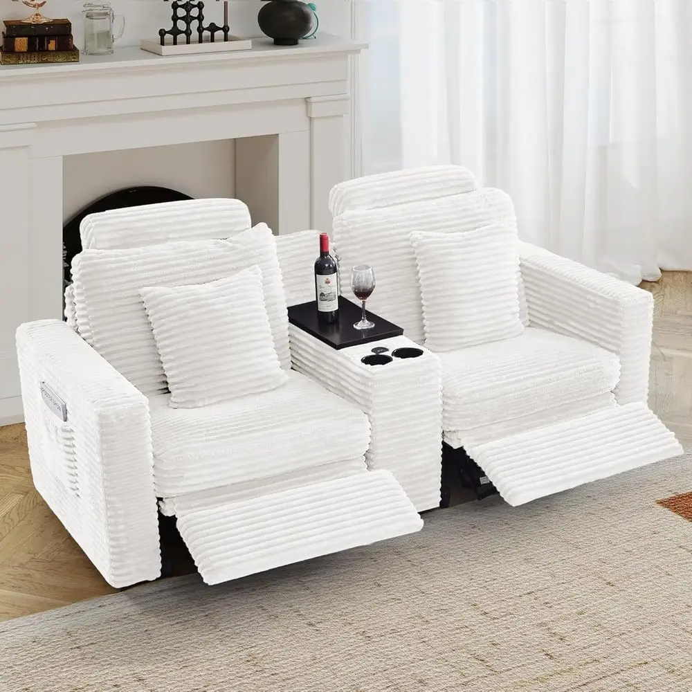 2-Seater Reclining Sofa with Center Console, Power Recliner Loveseat, Cup Holders, USB Ports, Side Pockets, and 2 Pillows - Whit
2-Seater Reclining Sofa with Center Console, Power Recliner Loveseat, Cup Holders, USB Ports, Side Pockets, and 2 Pillows - Whit