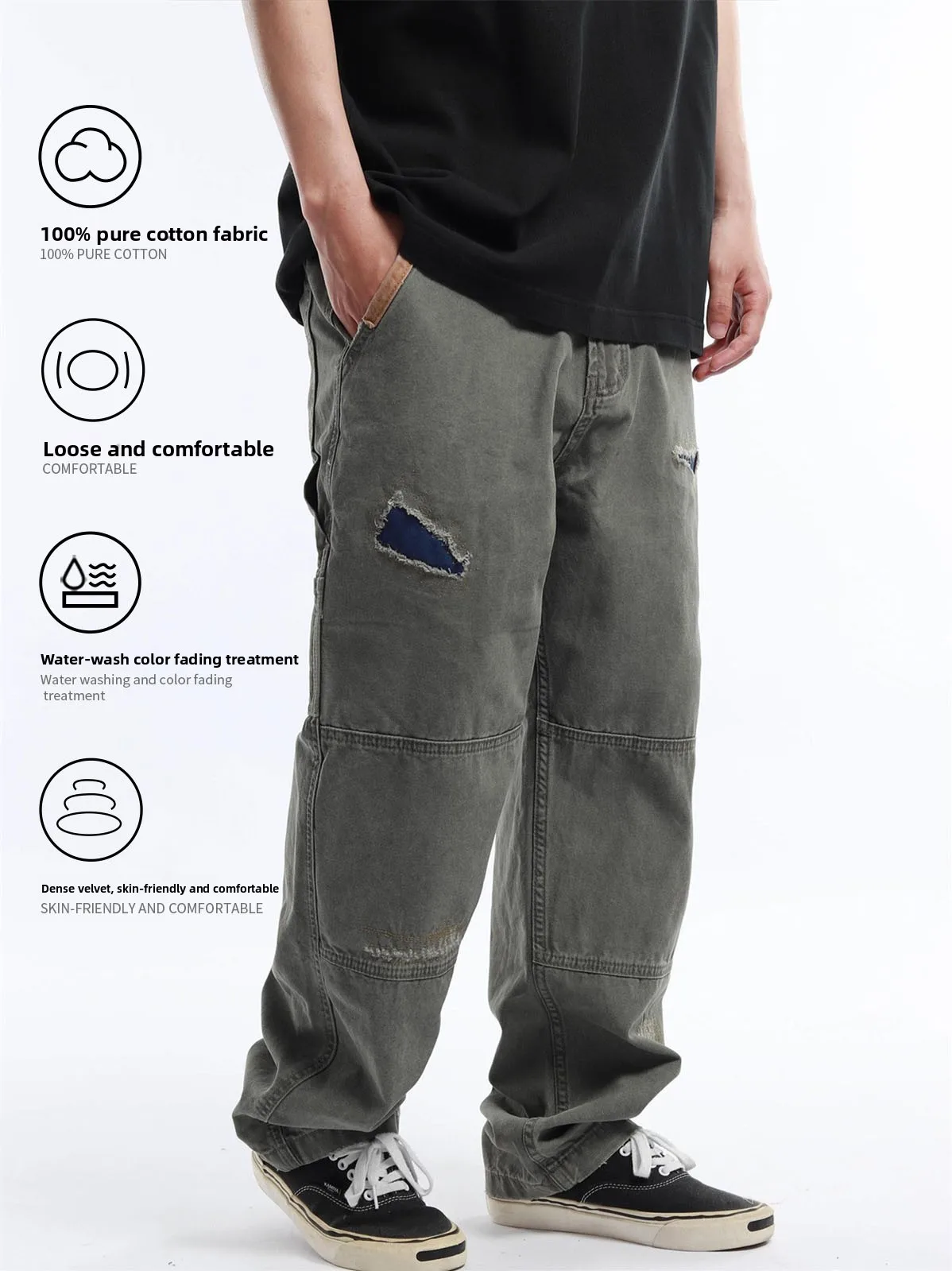 Japanese Style Patchwork Loose Straight Leg Men's Work Trousers Green Fashionable All Seasons mid Waist Youth Washed Cotton
Japanese Style Patchwork Loose Straight Leg Men's Work Trousers Green Fashionable All Seasons mid Waist Youth Washed Cotton