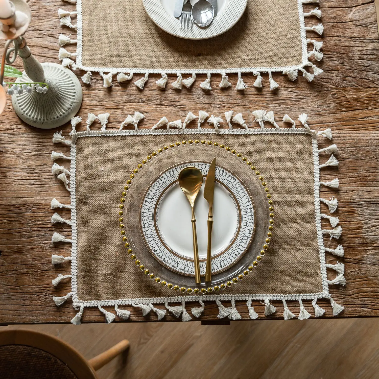 30x45cm Farmhouse-style Retro Jute Tassel Table Mats Round Bowl Mats Rectangular Heat-insulating Pads and Napkins 
30x45cm Farmhouse-style Retro Jute Tassel Table Mats Round Bowl Mats Rectangular Heat-insulating Pads and Napkins