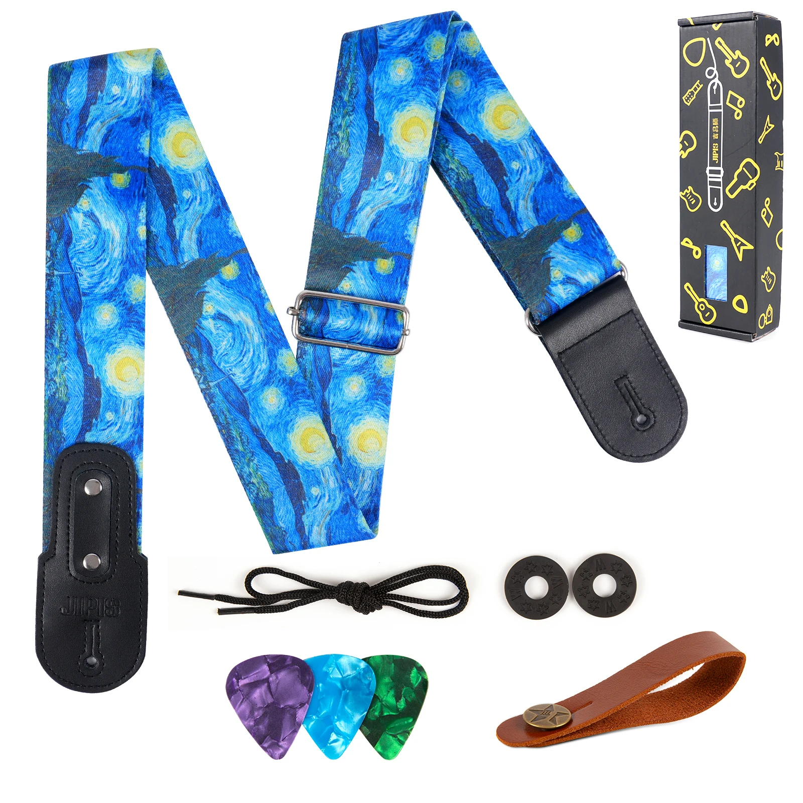 Cotton Guitar Strap with Creative Van Gogh "Starry Sky" Pattern,Universal Strap for Bass,Electric,Acoustic Guitar with Free Gift
Cotton Guitar Strap with Creative Van Gogh "Starry Sky" Pattern,Universal Strap for Bass,Electric,Acoustic Guitar with Free Gift