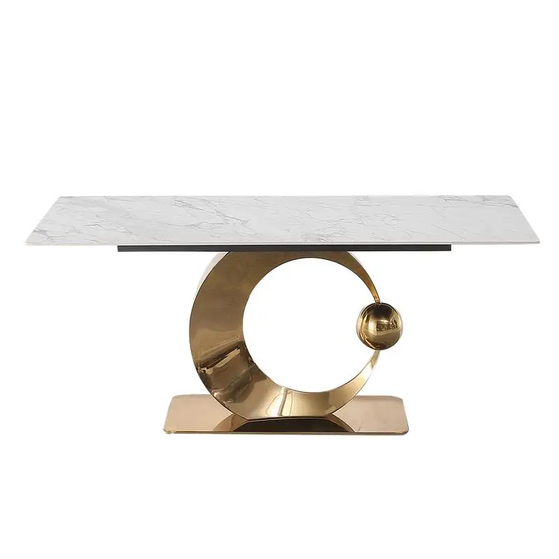 71-Inch Round Stone Dining Table with Carrara White Finish and Gold Stainless Steel Pedestal Base
71-Inch Round Stone Dining Table with Carrara White Finish and Gold Stainless Steel Pedestal Base