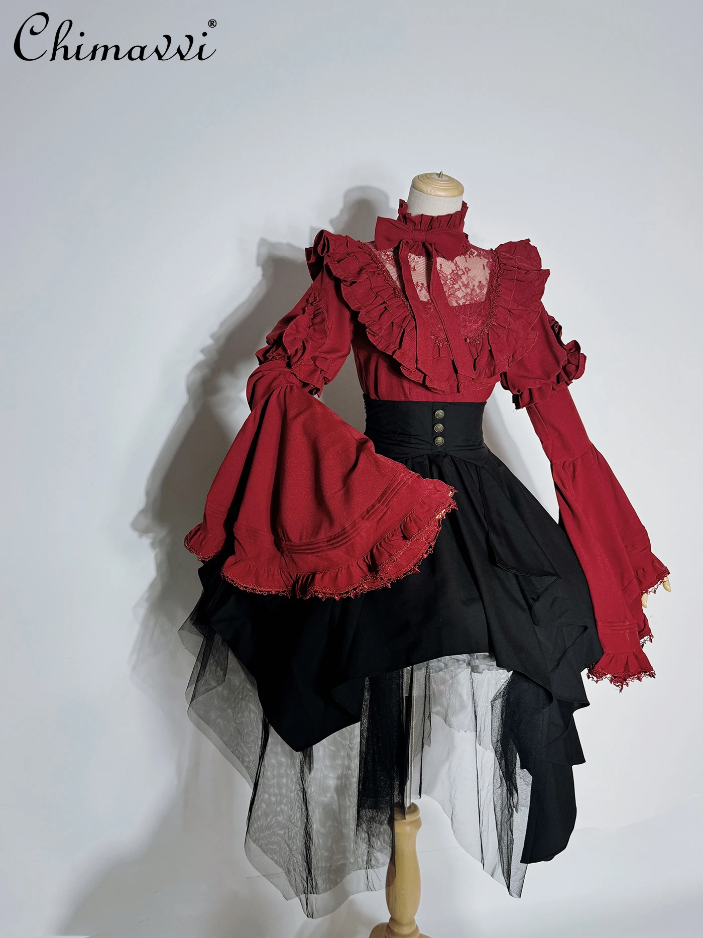 Блузка с готическими рукавами в стиле Лолиты, топ, юбка YSK, комплект из двух предметов, осень 2021, новинка на Хэллоуин, темная девушка, субкультура, косплей, большой наряд 
Блузка с готическими рукавами в стиле Лолиты, топ, юбка YSK, комплект из двух предметов, осень 2021, новинка на Хэллоуин, темная девушка, субкультура, косплей, большой наряд