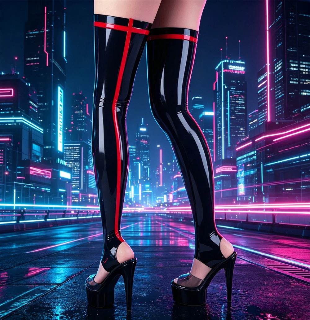 Black with Red Rubber Stocking Fetish customized Sexy Long Latex Open Feet Thigh Socks Women club wear
Black with Red Rubber Stocking Fetish customized Sexy Long Latex Open Feet Thigh Socks Women club wear