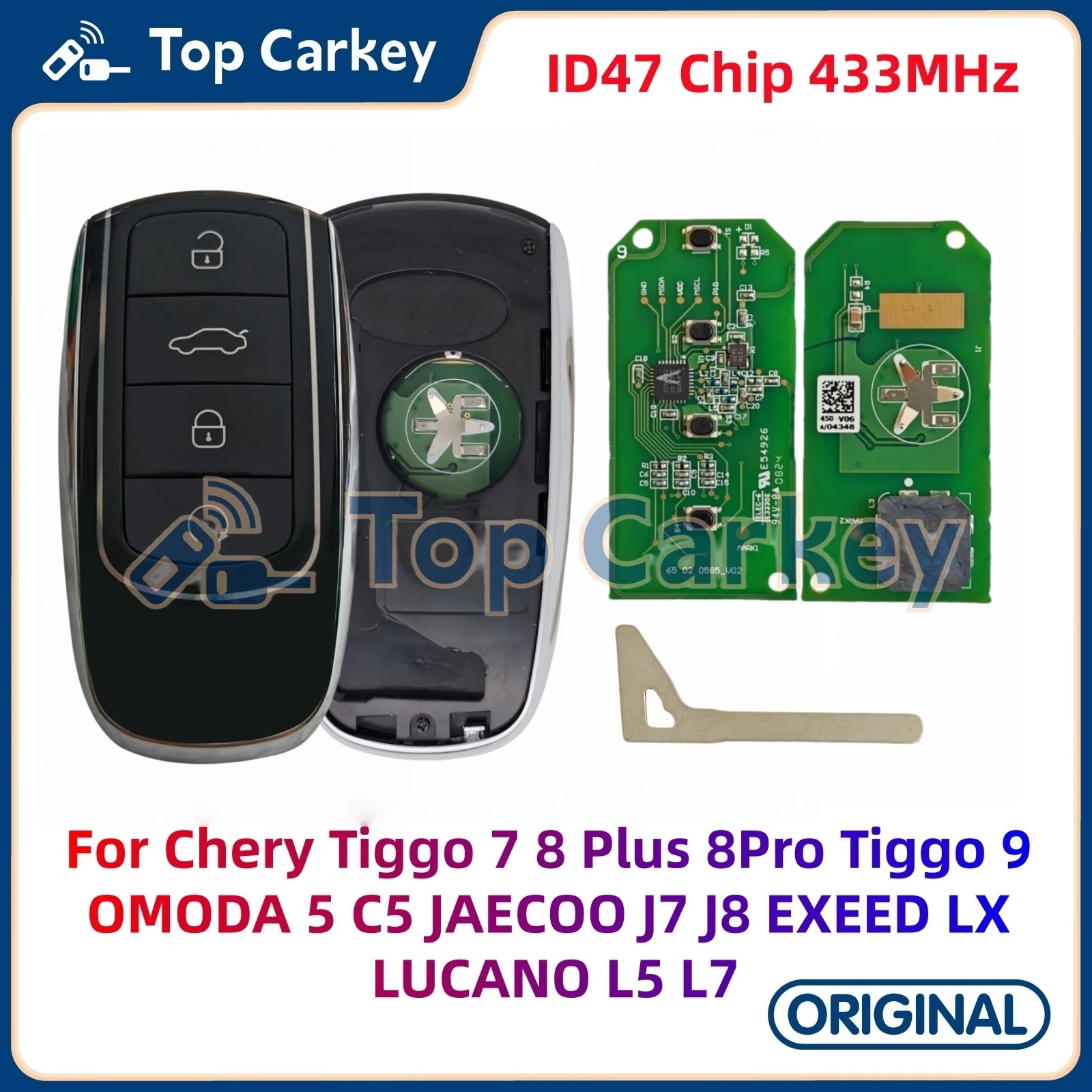 TopCarkey Original Smart Key ID47 433MHz for Chery Tiggo 7 8 Plus 8Pro Tiggo 9 OMODA 5 C5 JAECOO J7 J8 EXEED LX LUCANO L5 L7
TopCarkey Original Smart Key ID47 433MHz for Chery Tiggo 7 8 Plus 8Pro Tiggo 9 OMODA 5 C5 JAECOO J7 J8 EXEED LX LUCANO L5 L7
