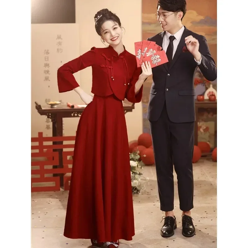 Autumn Winter High Quality Chinese Style Jacquard Long Sleeved Cheongsam Dress Set Women Fashion Bridal Dress Christmas Clothing
Autumn Winter High Quality Chinese Style Jacquard Long Sleeved Cheongsam Dress Set Women Fashion Bridal Dress Christmas Clothing
