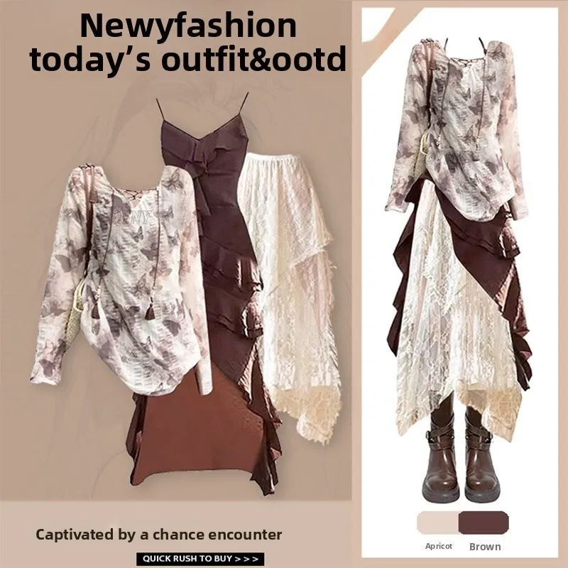 Fashionable Lace Half-Skirt Set Women's Long Sleeve Top Waist-Cinching Dress Three-Piece Set Autumn New Style Casual Elegant
Fashionable Lace Half-Skirt Set Women's Long Sleeve Top Waist-Cinching Dress Three-Piece Set Autumn New Style Casual Elegant
