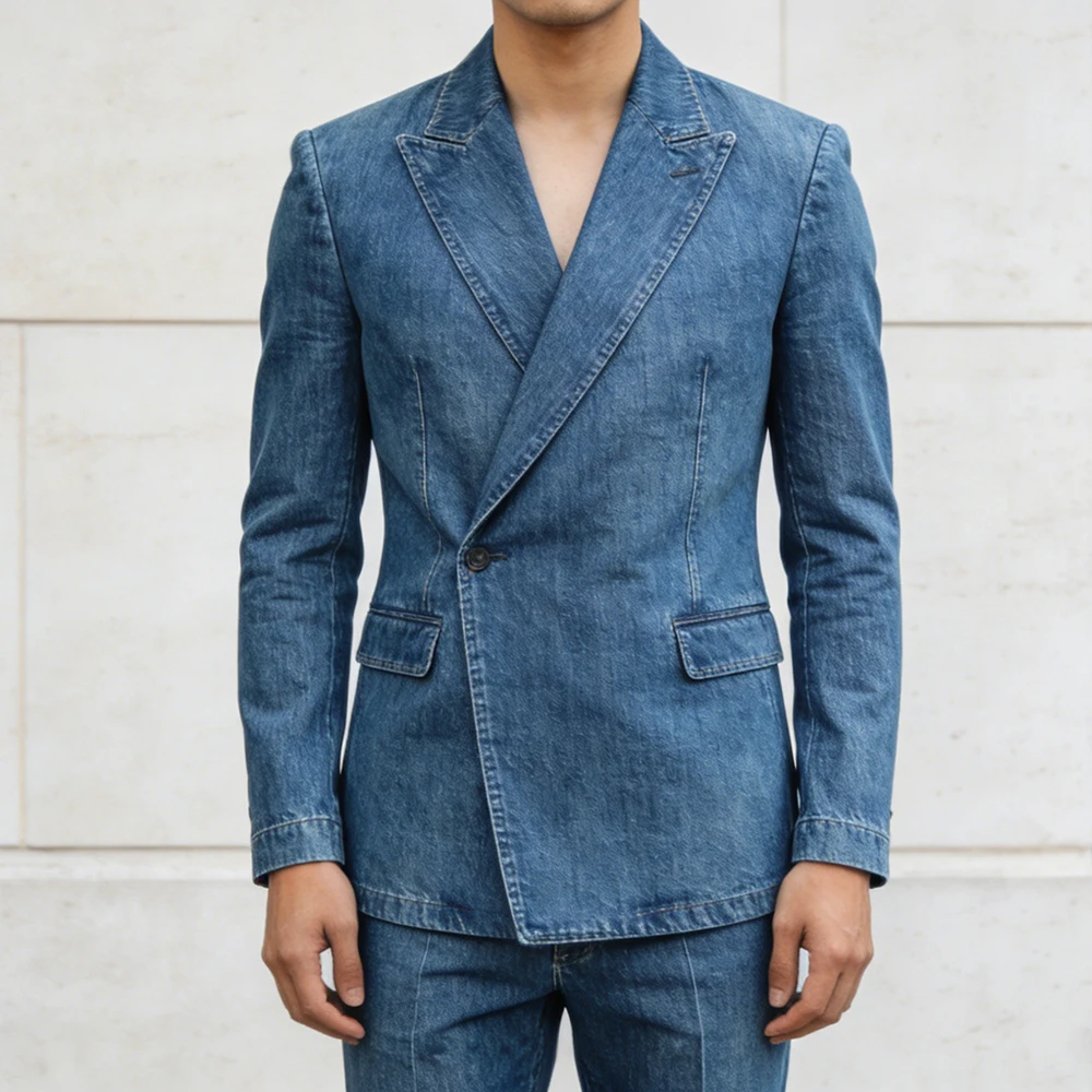 High Quality Denim Men's Suits One-Button Skinng Peak Lapel 2 Piece Jacket Pants Outfits Fashion Trendy Male Clothing
High Quality Denim Men's Suits One-Button Skinng Peak Lapel 2 Piece Jacket Pants Outfits Fashion Trendy Male Clothing