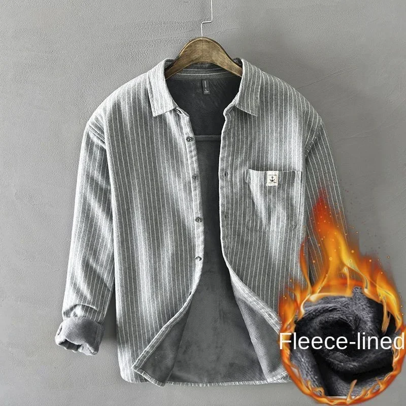 Autumn Winter Men Casual Vertical Stripes Plus Velvet Shirt Cotton Long Sleeve Comfortable Daily Tops Button Down Shirts Coat
Autumn Winter Men Casual Vertical Stripes Plus Velvet Shirt Cotton Long Sleeve Comfortable Daily Tops Button Down Shirts Coat