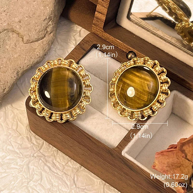 2024 New design vintage style 18k pvd gold plated women tigereye stud earrings for daily accessories
2024 New design vintage style 18k pvd gold plated women tigereye stud earrings for daily accessories