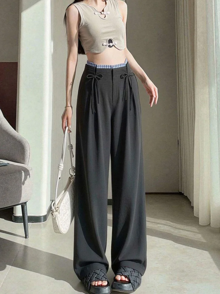 Gray Knot Casual Wide Leg Pants Women's Spring Summer New Style Retro High Waist Loose Floor-Length Trousers
Gray Knot Casual Wide Leg Pants Women's Spring Summer New Style Retro High Waist Loose Floor-Length Trousers