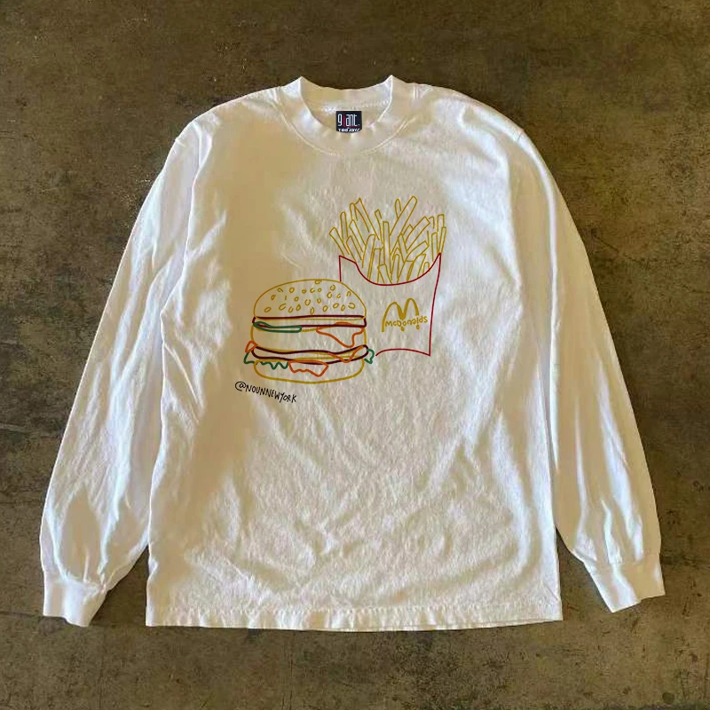 Heavyweight Pure Cotton Long Sleeve T-Shirt Burger French Fries Hong Kong Style Couple's Shirt 300 Grams Versatile Casual Wear
Heavyweight Pure Cotton Long Sleeve T-Shirt Burger French Fries Hong Kong Style Couple's Shirt 300 Grams Versatile Casual Wear