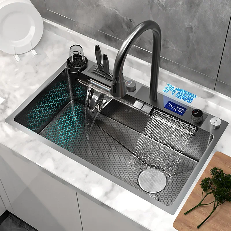 Kitchen Sink Stainless Steel Waterfall Sink Embossed Large Single Slot Wash Basin Multifunctional Tank for Kitchen
Kitchen Sink Stainless Steel Waterfall Sink Embossed Large Single Slot Wash Basin Multifunctional Tank for Kitchen