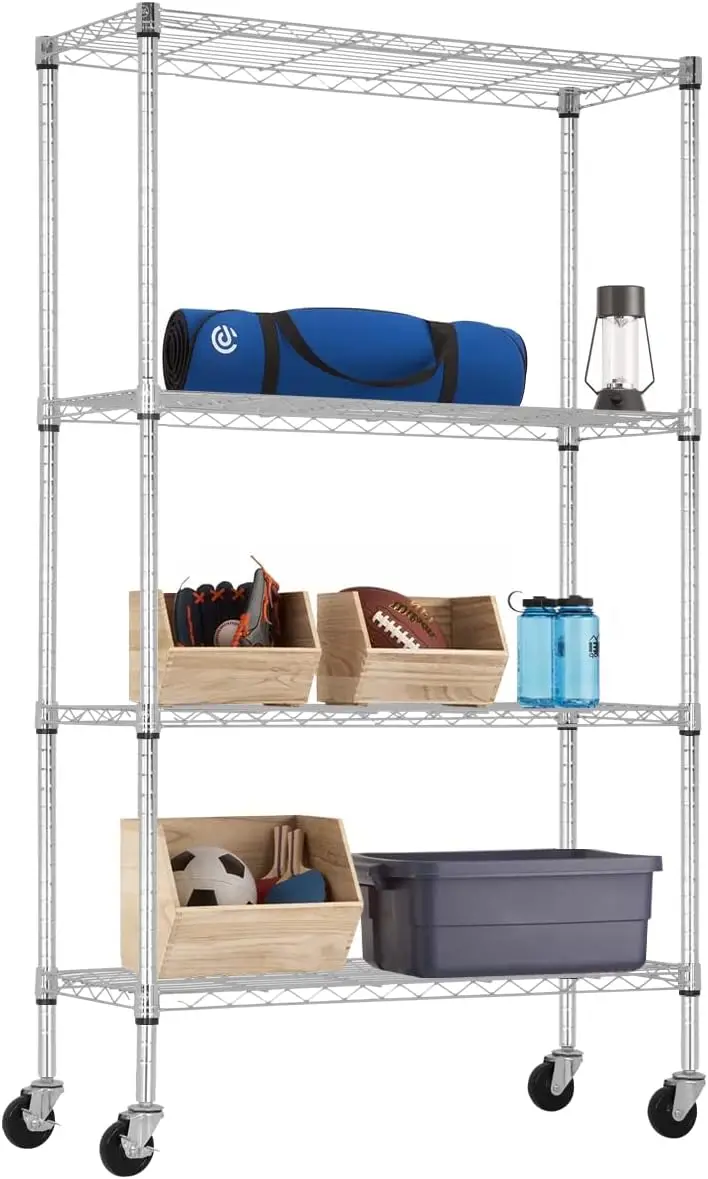 Chrome Storage Shelves, 4-Tier Wire Shelving With Wheels Adjustable Storage Shelves 500Lbs Acity Metal Shelf 36L X 14W X 62H
Chrome Storage Shelves, 4-Tier Wire Shelving With Wheels Adjustable Storage Shelves 500Lbs Acity Metal Shelf 36L X 14W X 62H
