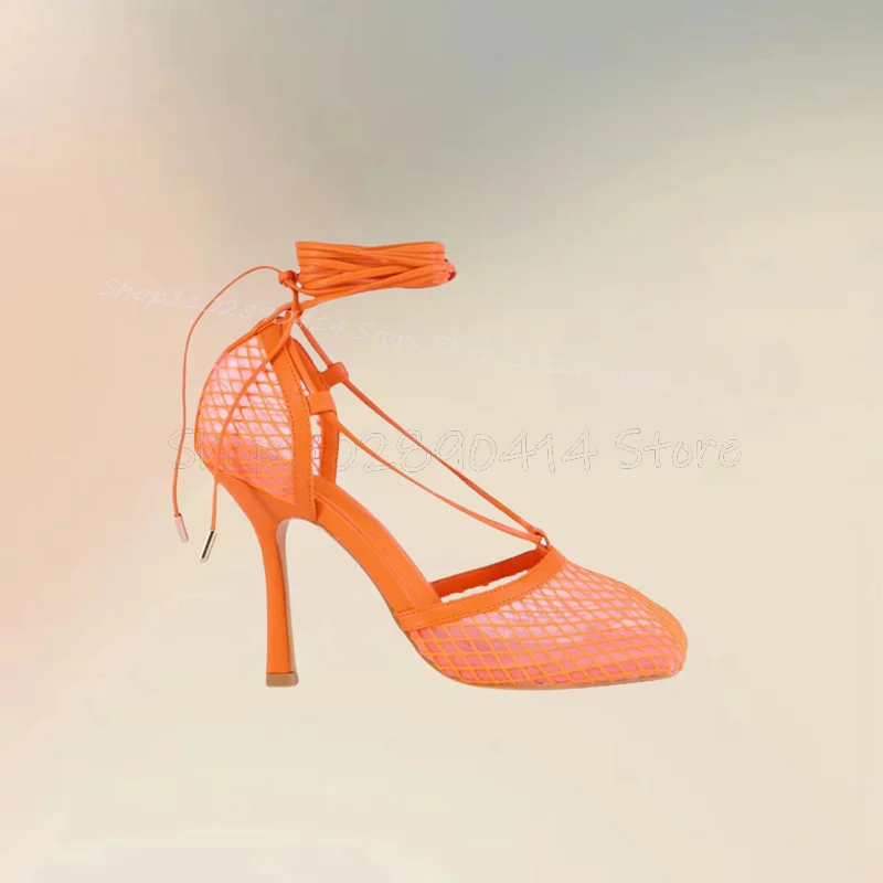 Orange Mesh Hollow Design Square Toe Twine Pumps Lace Up Women Shoes Thin High Heels Fashion Banquet 2025 Zapatos Para Mujere
Orange Mesh Hollow Design Square Toe Twine Pumps Lace Up Women Shoes Thin High Heels Fashion Banquet 2025 Zapatos Para Mujere