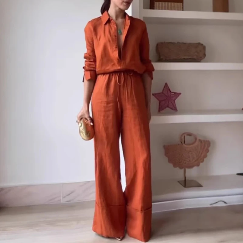 2025 New Spring Long Sleeved Casual Suit Vintage Lace Up Loose Outfit Office Lady Lapel Button Shirt + Long Pants Two Piece Sets
2025 New Spring Long Sleeved Casual Suit Vintage Lace Up Loose Outfit Office Lady Lapel Button Shirt + Long Pants Two Piece Sets