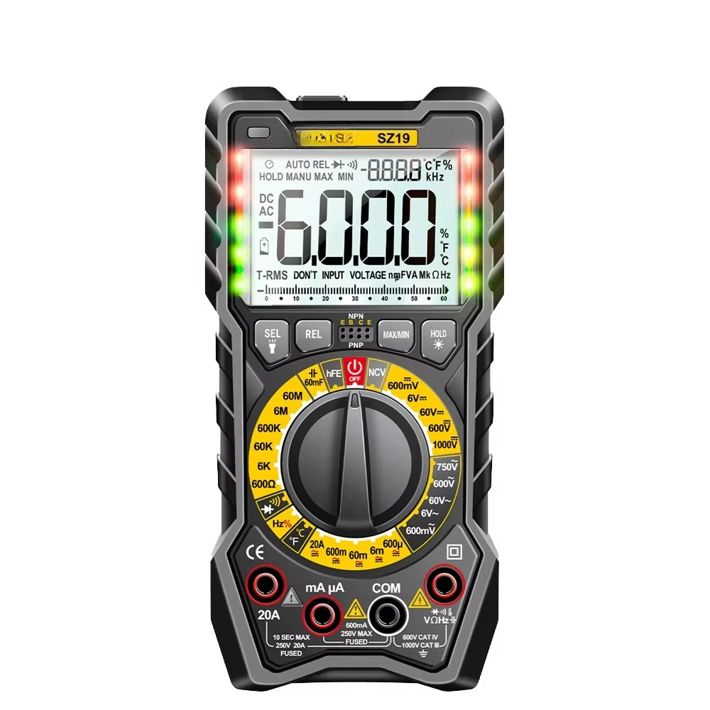 6000 Counts True RMS Digital Multimeter AC DC Voltage Current NCV Detector LCD 20A
6000 Counts True RMS Digital Multimeter AC DC Voltage Current NCV Detector LCD 20A