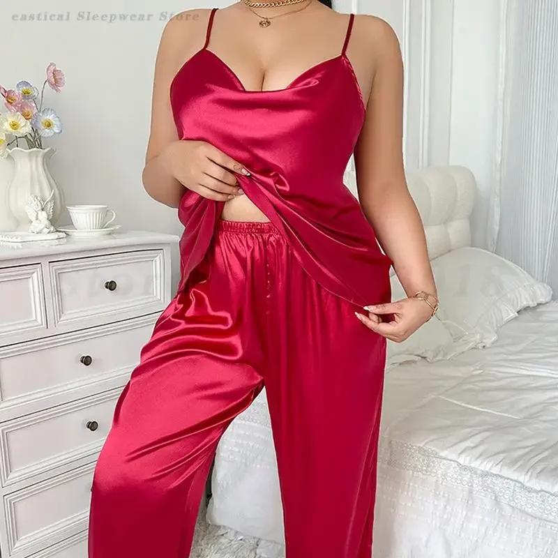 Летние пижамы Pour Femme, женские пижамы, сексуальные брючные костюмы на подтяжках, одежда для сна, нижнее белье, свободная шелковистая атласная домашняя одежда, одежда для дома 
Летние пижамы Pour Femme, женские пижамы, сексуальные брючные костюмы на подтяжках, одежда для сна, нижнее белье, свободная шелковистая атласная домашняя одежда, одежда для дома