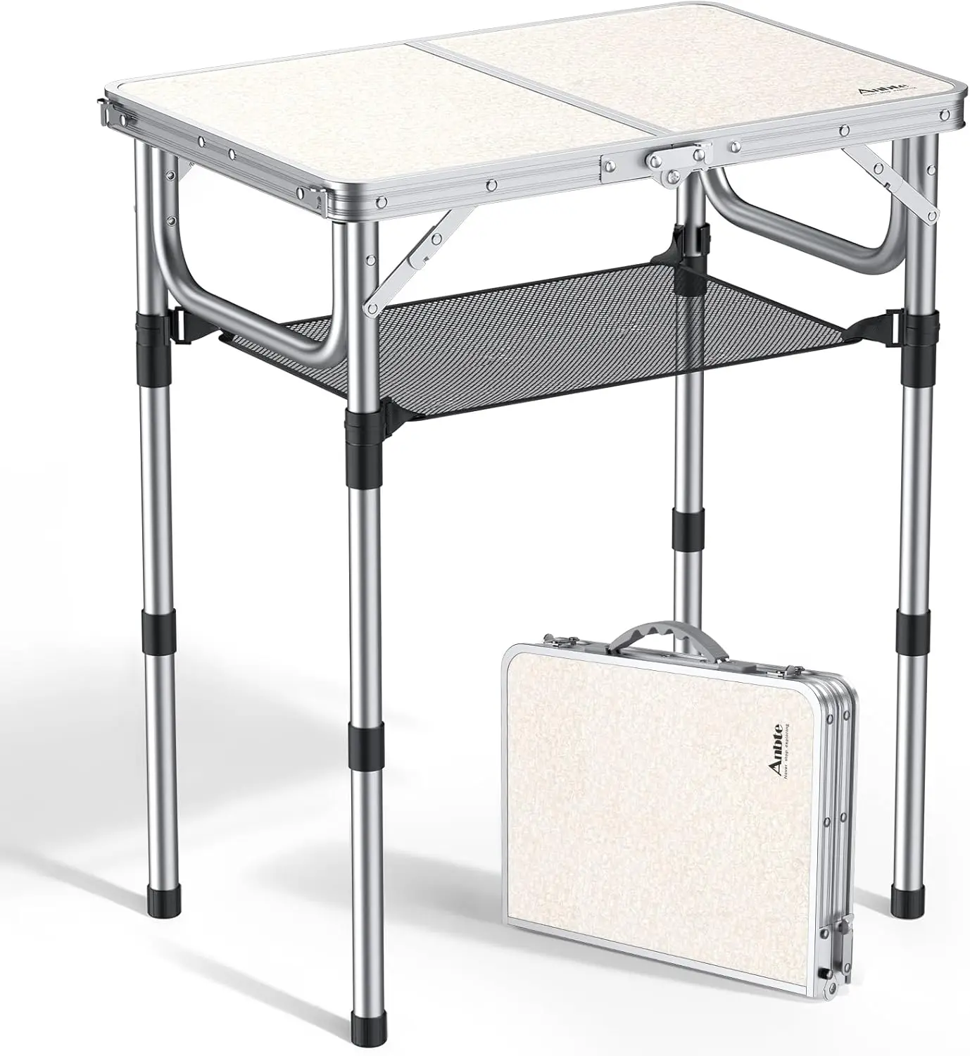 Folding Camping Table, Aluminum 24" x 16" Adjustable Height Small Folding Table for Outdoor Indoor Picnic Beach BBQ, Silver 
Folding Camping Table, Aluminum 24" x 16" Adjustable Height Small Folding Table for Outdoor Indoor Picnic Beach BBQ, Silver