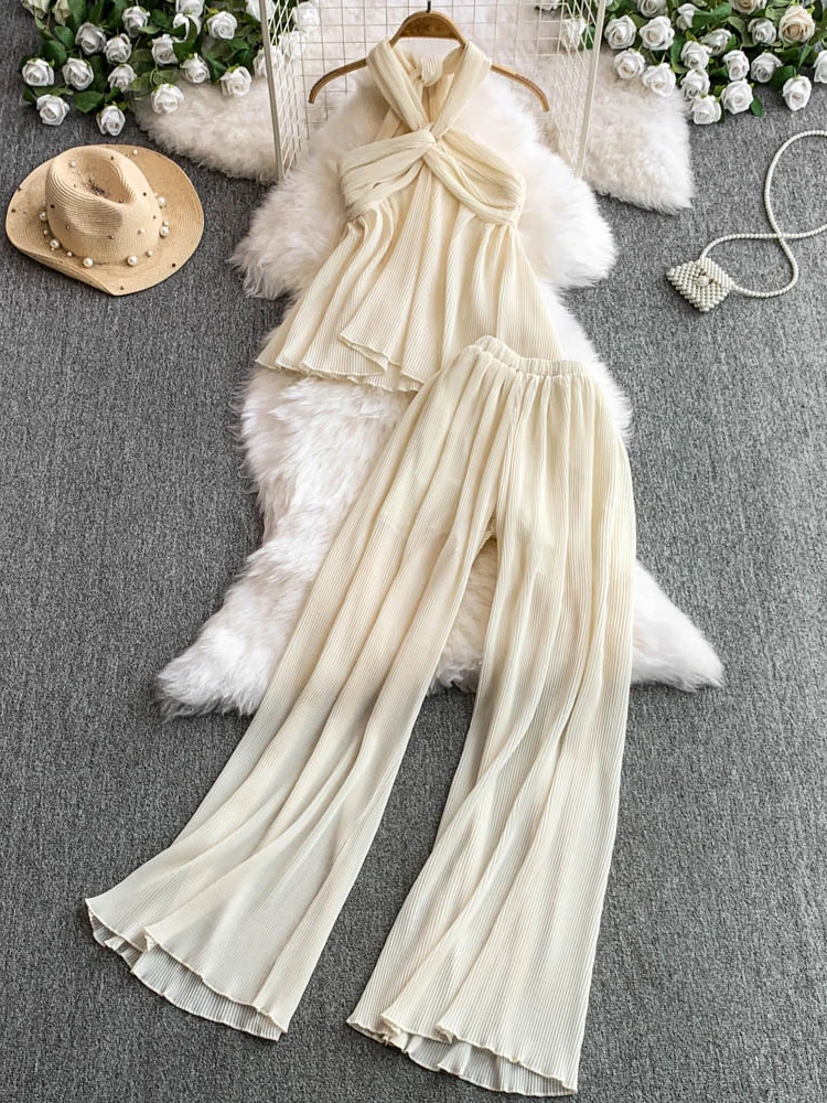 Ele Knot Neline Vest Top High Waist Slimming Drapey Wide Leg Pants Two Piece Set for Young Women in Their 20s
Ele Knot Neline Vest Top High Waist Slimming Drapey Wide Leg Pants Two Piece Set for Young Women in Their 20s