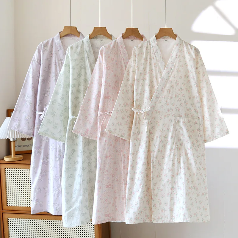 Cotton Kimono Nightgown Robes for Women's Spring and Autumn Floral Print Cardigan Thin Bathrobe Pajamas Home Wear Clothes
Cotton Kimono Nightgown Robes for Women's Spring and Autumn Floral Print Cardigan Thin Bathrobe Pajamas Home Wear Clothes