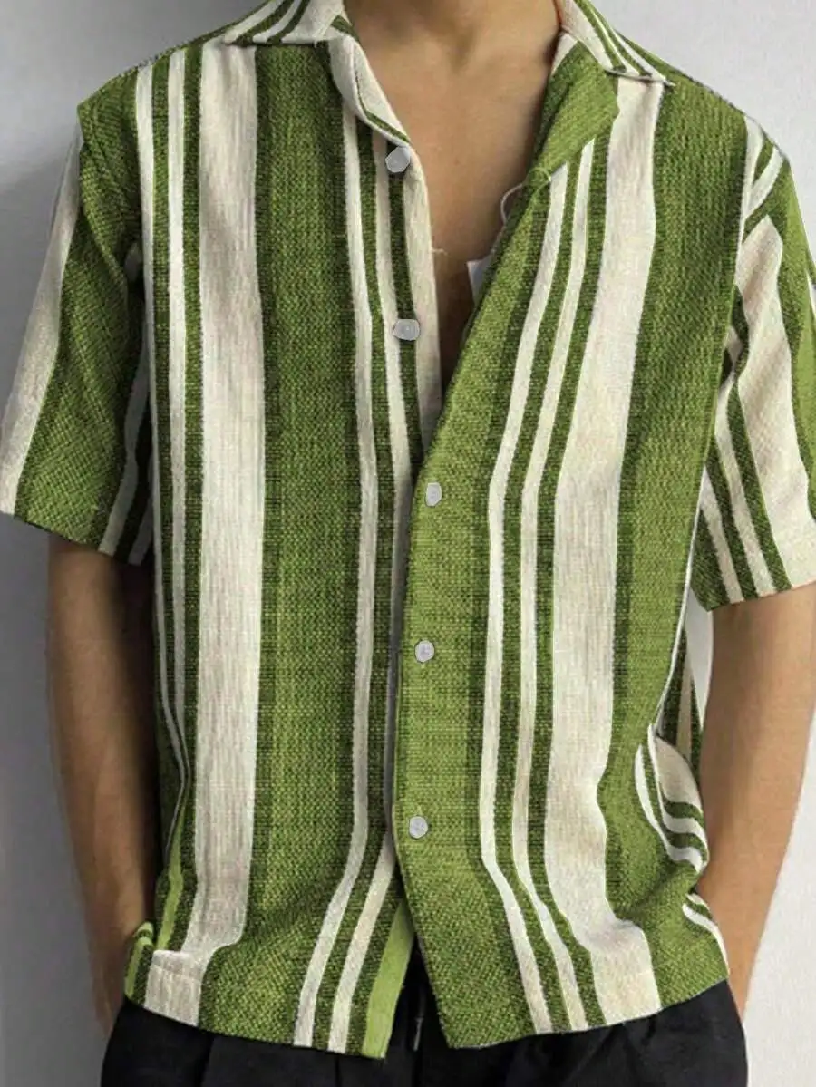 Mens Casual Striped Short Sleeve Shirt With Turn-Down Collar Full Button Front
Mens Casual Striped Short Sleeve Shirt With Turn-Down Collar Full Button Front