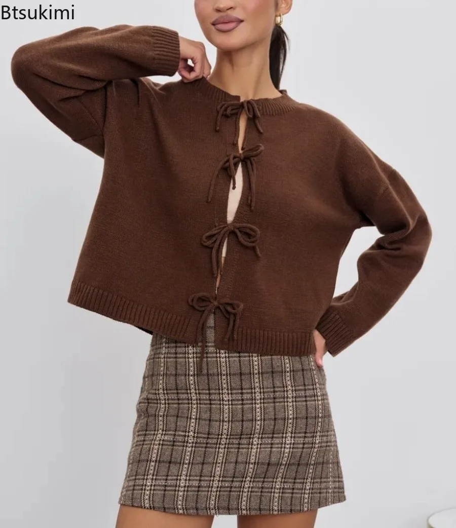 Solid Lace Up Knitted Cardigan Women Knitting Top Outerwear Sweater Coat Round Collar Knitwear Female Office Lady Knitted Jacket 
Solid Lace Up Knitted Cardigan Women Knitting Top Outerwear Sweater Coat Round Collar Knitwear Female Office Lady Knitted Jacket