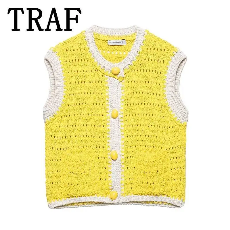 Элегантный свитер, жилеты для женщин, вязаный жилет, женский двухцветный женский трикотаж без рукавов, топы
Элегантный свитер, жилеты для женщин, вязаный жилет, женский двухцветный женский трикотаж без рукавов, топы