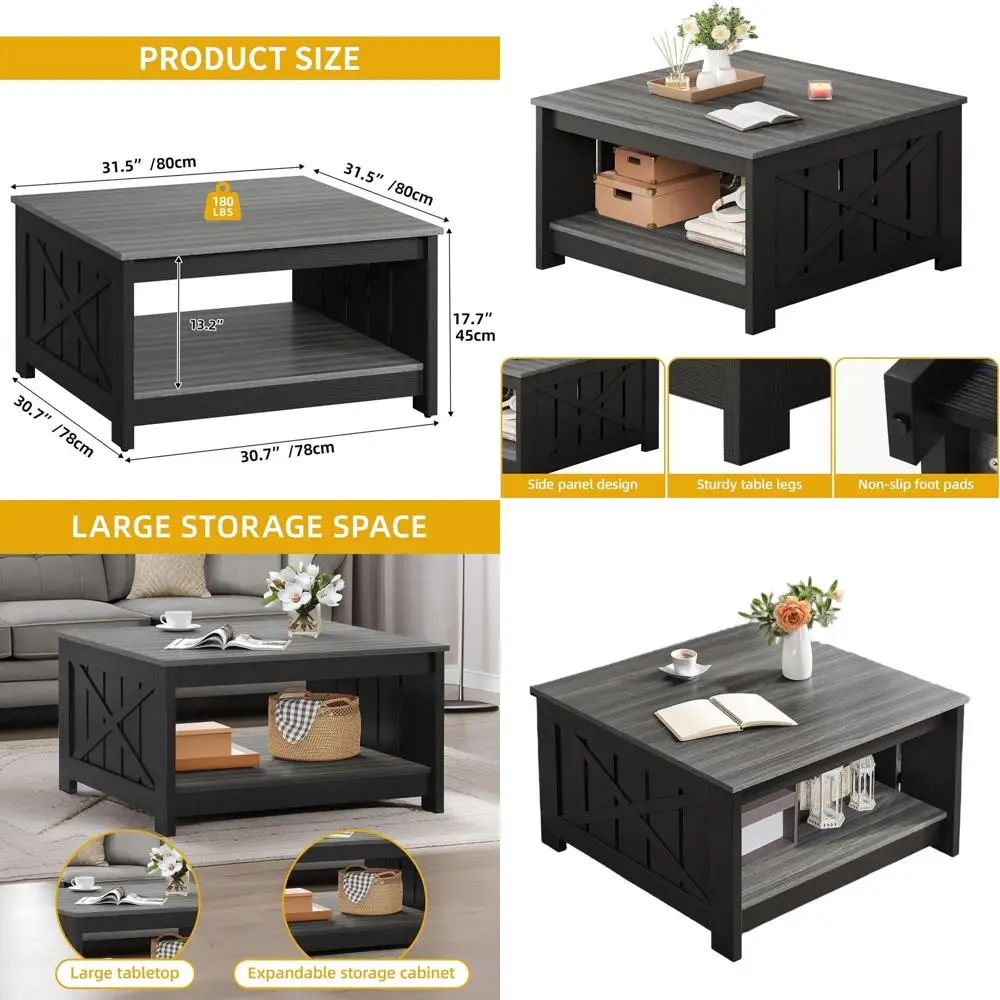 Two-Tier Farmhouse Coffee Table with Grey and Black Half-Open Storage for Living Room
Two-Tier Farmhouse Coffee Table with Grey and Black Half-Open Storage for Living Room