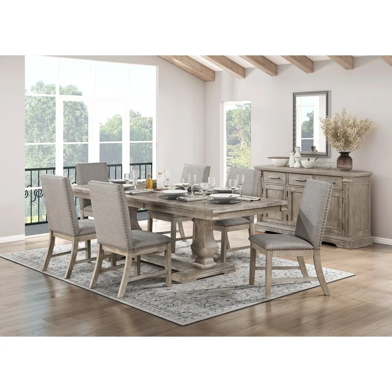 Brownish Gray 7-Piece Dining Set with Extendable Table and 6 Side Chairs – Wooden Kitchen Furniture
Brownish Gray 7-Piece Dining Set with Extendable Table and 6 Side Chairs – Wooden Kitchen Furniture
