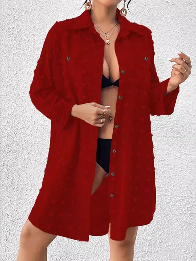 2025 new jacquard Beach Cover-Ups Women Shirt Dress button Pocket Simple Bikini Cover Up Long Sleeve Summer Fashion Beachwear
2025 new jacquard Beach Cover-Ups Women Shirt Dress button Pocket Simple Bikini Cover Up Long Sleeve Summer Fashion Beachwear