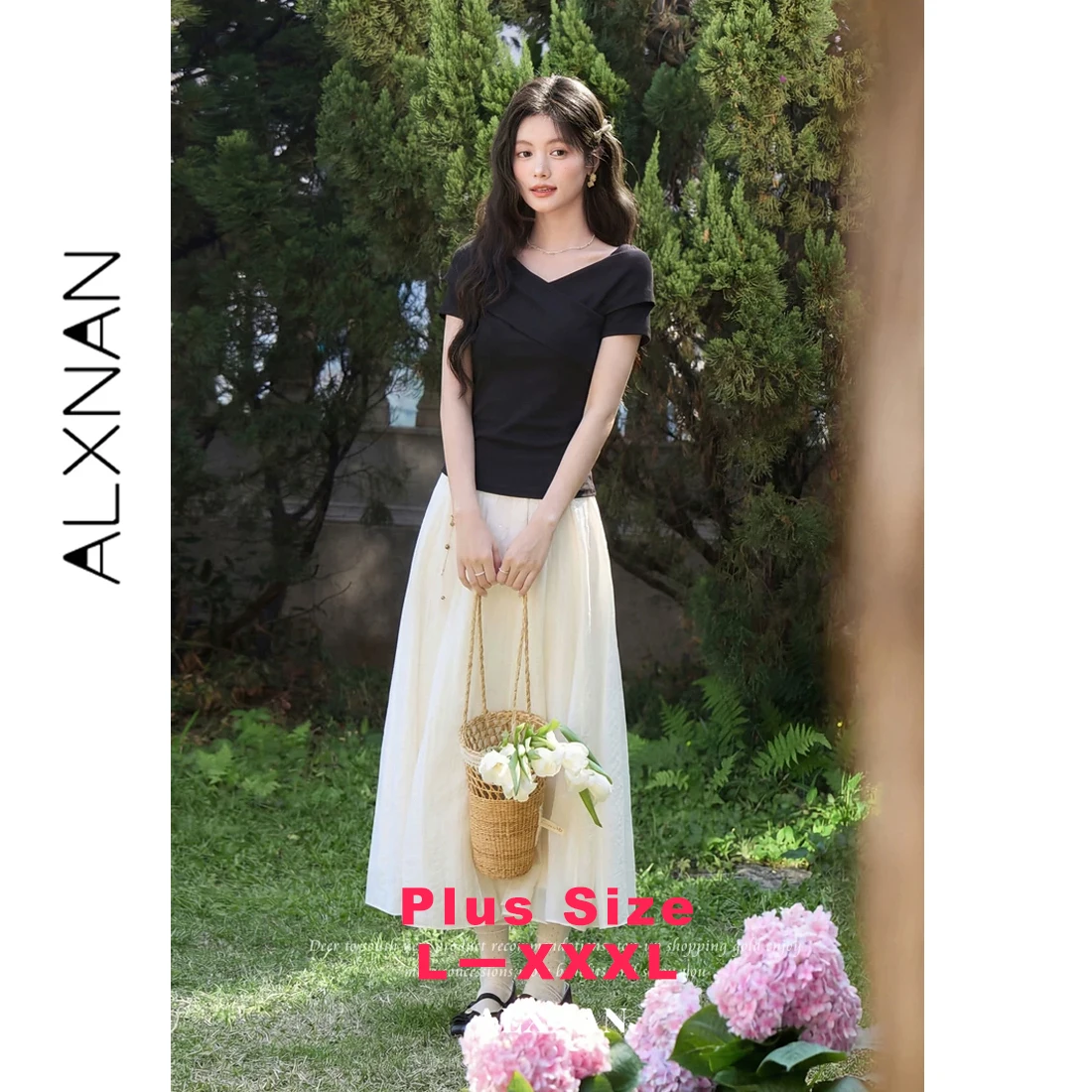 ALXNAN Plus Size Black T-shirts Cross V-neck Knit Women's Short Sleeve T-shirt Elegant Casual Fashion Female Clothing D62865A-1
ALXNAN Plus Size Black T-shirts Cross V-neck Knit Women's Short Sleeve T-shirt Elegant Casual Fashion Female Clothing D62865A-1