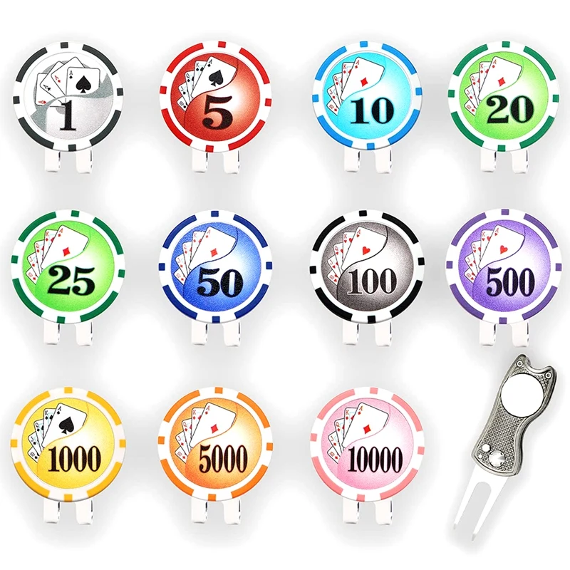 Poker Chip Golf Ball Marker With Golf Hat Cap Clips And 1 Golf Divot Repair Tool, Premium Gifts For Men Women Golfer
Poker Chip Golf Ball Marker With Golf Hat Cap Clips And 1 Golf Divot Repair Tool, Premium Gifts For Men Women Golfer