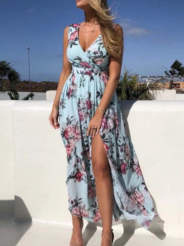 Summer Women V-neck Floral Printed Dresses Sexy Boho Holiday Vintage Long Maxi Dress Evening Party Split Dresses Female Vestidos
Summer Women V-neck Floral Printed Dresses Sexy Boho Holiday Vintage Long Maxi Dress Evening Party Split Dresses Female Vestidos