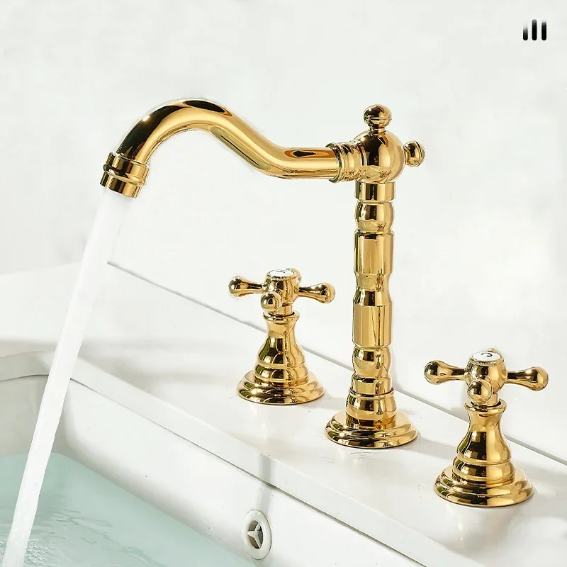 Gold Solid Brass Bathroom Basin Faucet Mixers Taps Chrome Sink Faucet Dual Handles 3 holes Bathtub Faucet
Gold Solid Brass Bathroom Basin Faucet Mixers Taps Chrome Sink Faucet Dual Handles 3 holes Bathtub Faucet