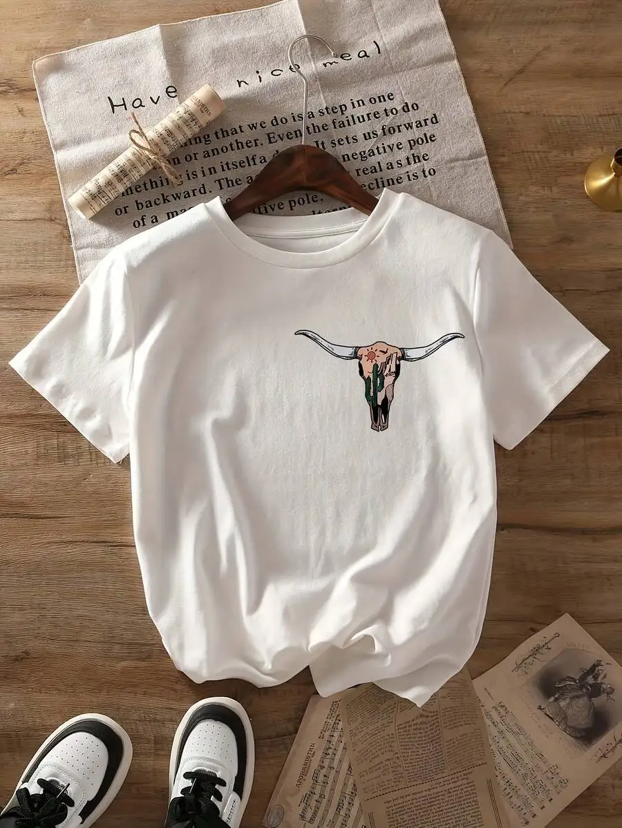 Western Bull Skull Graphic Tee Short Sleeve Round Neck Casual T-Shirt For Adults
Western Bull Skull Graphic Tee Short Sleeve Round Neck Casual T-Shirt For Adults